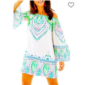 Lilly Pulitzer Nevie Off The Shoulder Dress Coconut Coast Engineered Sz XS NWOT